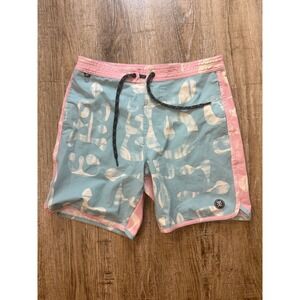 Roark The Chiller Boardshorts Mens 28 Blue Pink Abstract Hemp Blend Swim Trunks